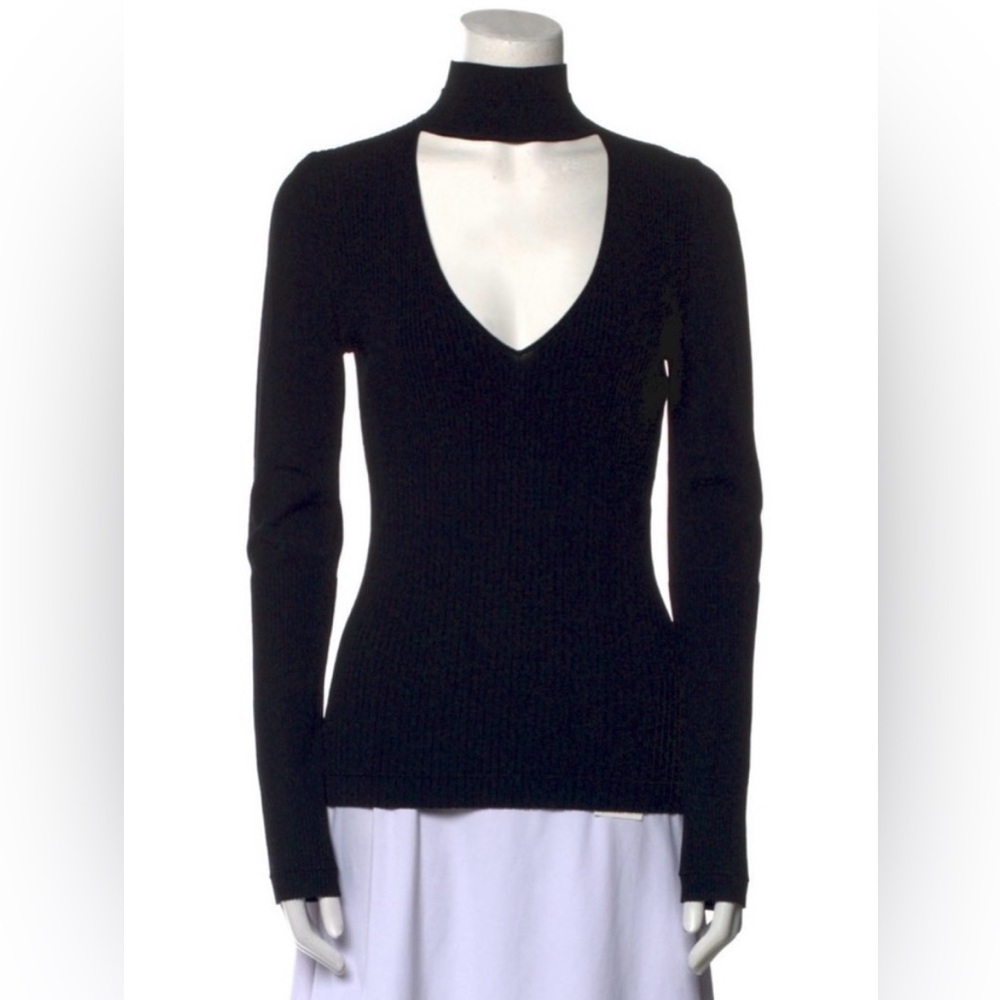 NWT Maria McManus Cutout Mock Neck Knit Long Sleeve Top Black Choker Sweater
